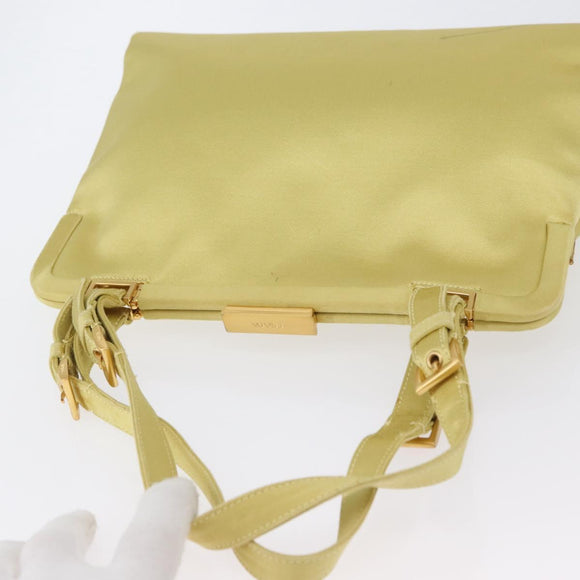 PRADA Tote Bag Satin Yellow Gold Auth ARZ560