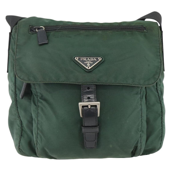 PRADA Shoulder Bag Nylon Green Silver Auth ARZ561