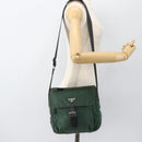 PRADA Shoulder Bag Nylon Green Silver Auth ARZ561-28