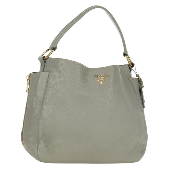 PRADA Shoulder Bag Leather Gray Gold Auth ARZ570V