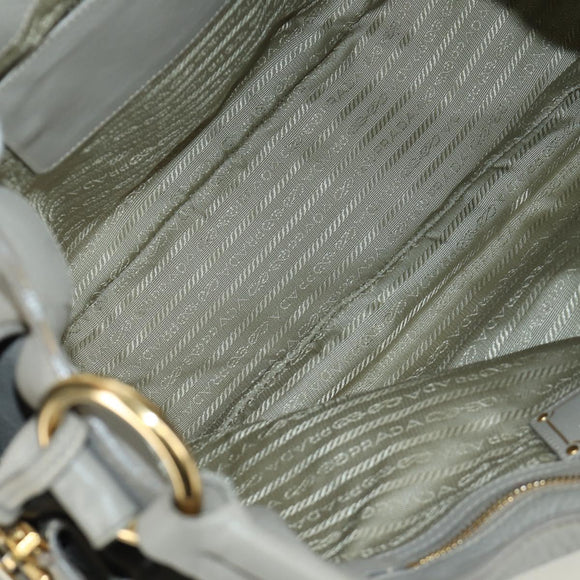 PRADA Shoulder Bag Leather Gray Gold Auth ARZ570V