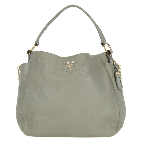 PRADA Shoulder Bag Leather Gray Gold Auth ARZ570V