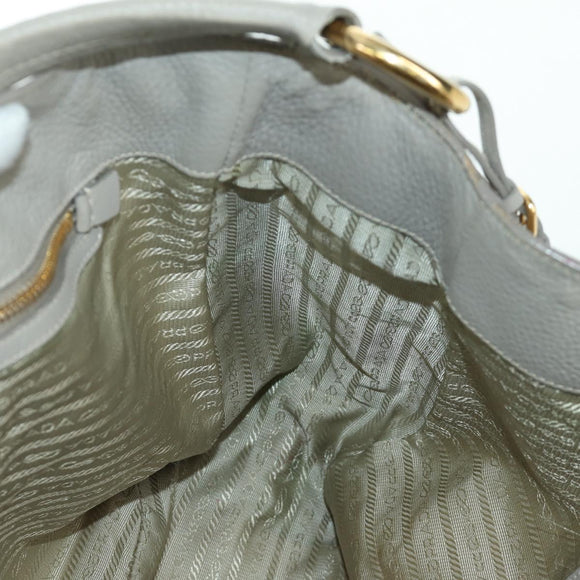 PRADA Shoulder Bag Leather Gray Gold Auth ARZ570V