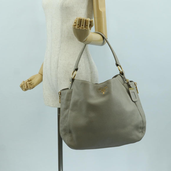 PRADA Shoulder Bag Leather Gray Gold Auth ARZ570V