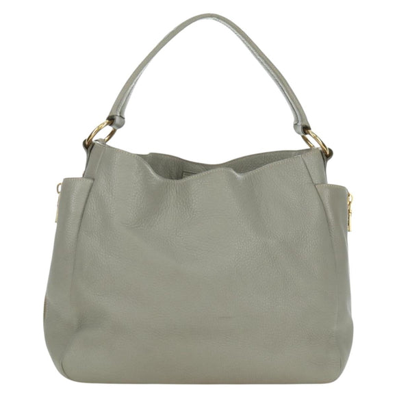 PRADA Shoulder Bag Leather Gray Gold Auth ARZ570V