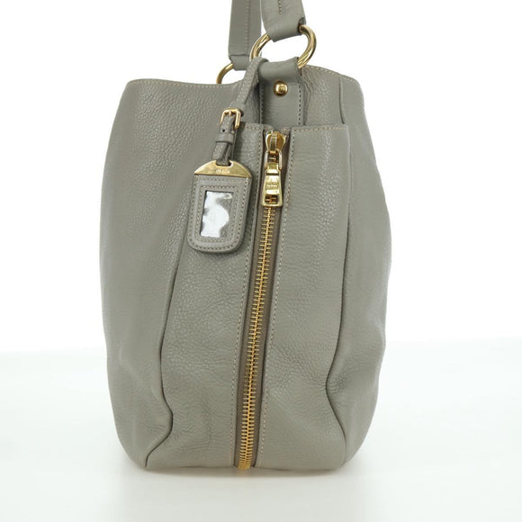 PRADA Shoulder Bag Leather Gray Gold Auth ARZ570V