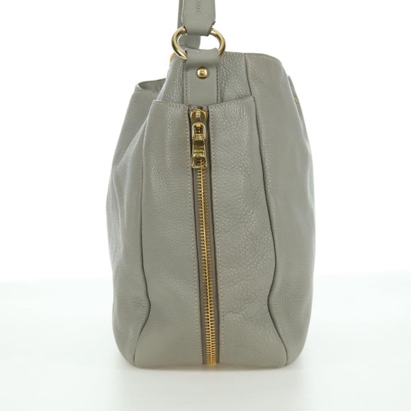 PRADA Shoulder Bag Leather Gray Gold Auth ARZ570V