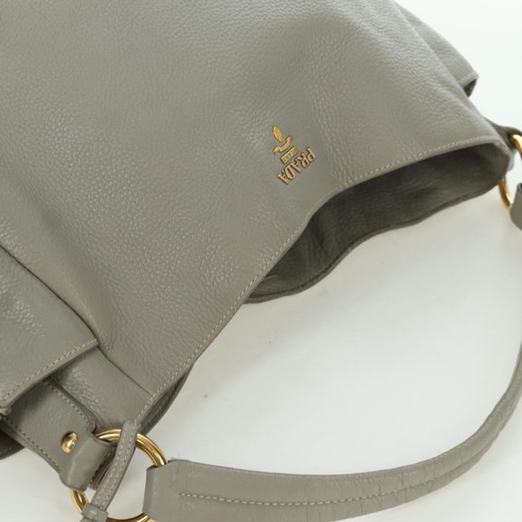 PRADA Shoulder Bag Leather Gray Gold Auth ARZ570V