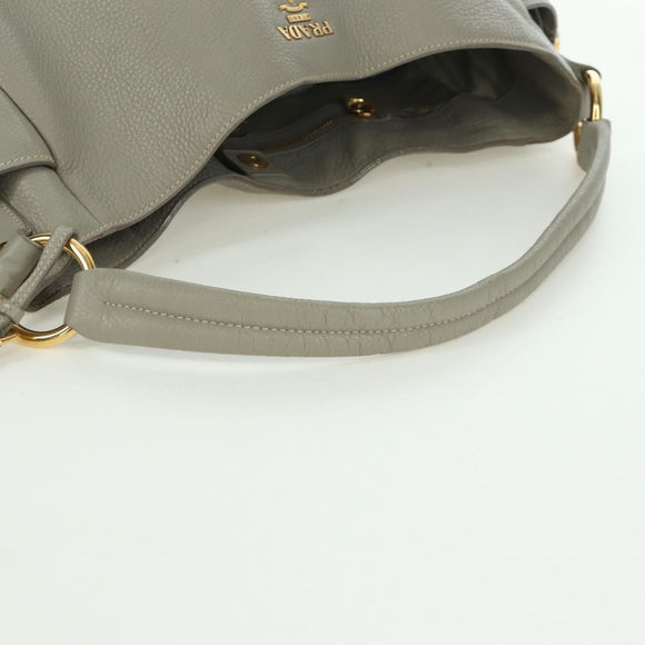 PRADA Shoulder Bag Leather Gray Gold Auth ARZ570V