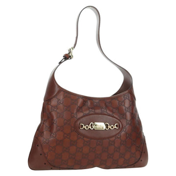 GUCCI GG Canvas Guccissima Shoulder Bag Leather Brown Gold 145778 Auth ARZ576SAV