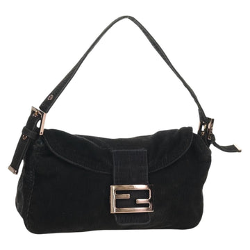 FENDI Mamma Baguette Shoulder Bag Corduroy Black Silver Auth ARZ587SAV