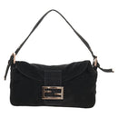 FENDI Mamma Baguette Shoulder Bag Corduroy Black Silver Auth ARZ587SAV-13