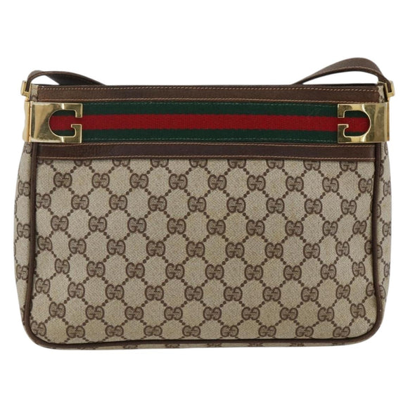 GUCCI GG Supreme Web Sherry Line Shoulder Bag PVC Beige Red Green Auth ARZ590A