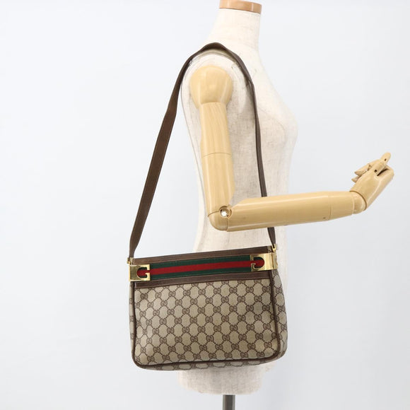 GUCCI GG Supreme Web Sherry Line Shoulder Bag PVC Beige Red Green Auth ARZ590A