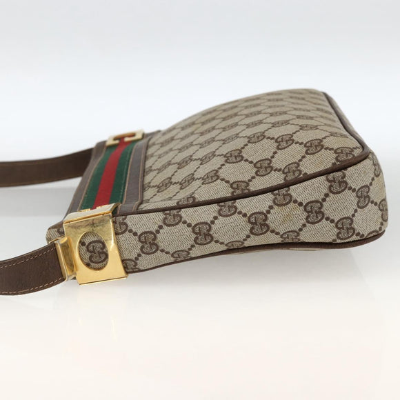 GUCCI GG Supreme Web Sherry Line Shoulder Bag PVC Beige Red Green Auth ARZ590A