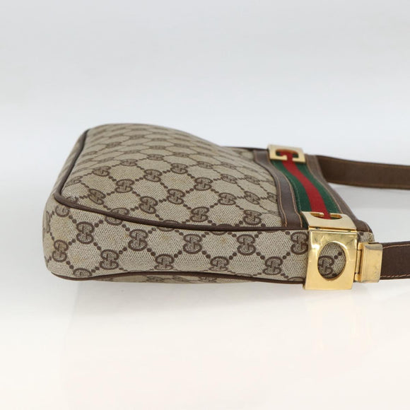 GUCCI GG Supreme Web Sherry Line Shoulder Bag PVC Beige Red Green Auth ARZ590A