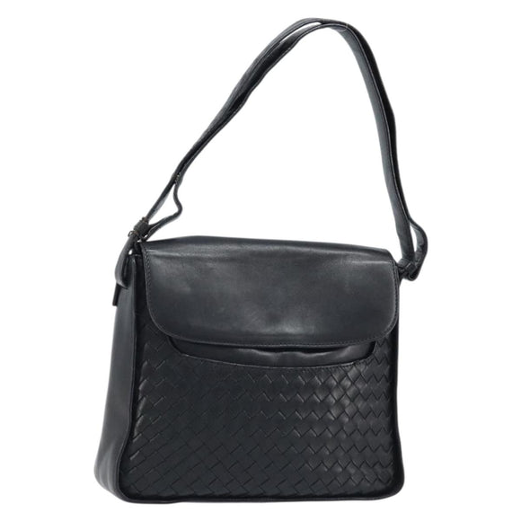 BOTTEGA VENETA INTRECCIATO Shoulder Bag Leather Black Gold Auth ARZ592