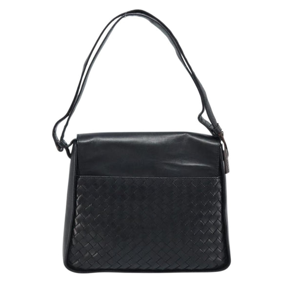 BOTTEGA VENETA INTRECCIATO Shoulder Bag Leather Black Gold Auth ARZ592