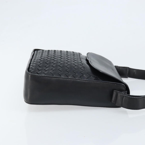 BOTTEGA VENETA INTRECCIATO Shoulder Bag Leather Black Gold Auth ARZ592