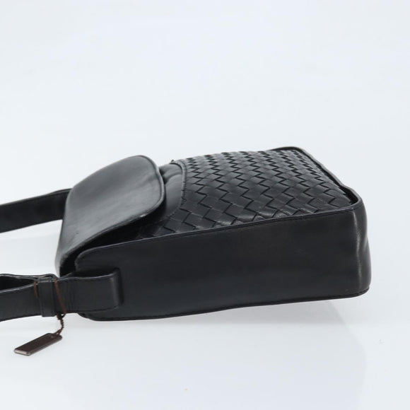 BOTTEGA VENETA INTRECCIATO Shoulder Bag Leather Black Gold Auth ARZ592