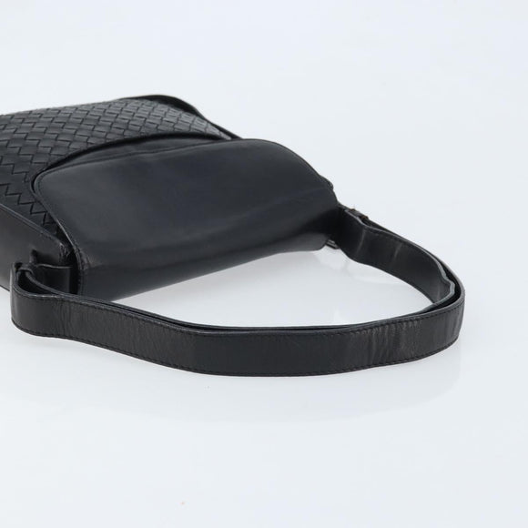 BOTTEGA VENETA INTRECCIATO Shoulder Bag Leather Black Gold Auth ARZ592