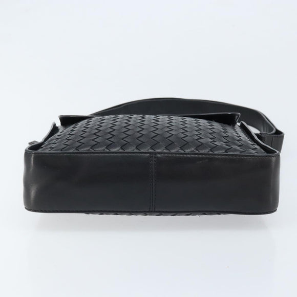 BOTTEGA VENETA INTRECCIATO Shoulder Bag Leather Black Gold Auth ARZ592