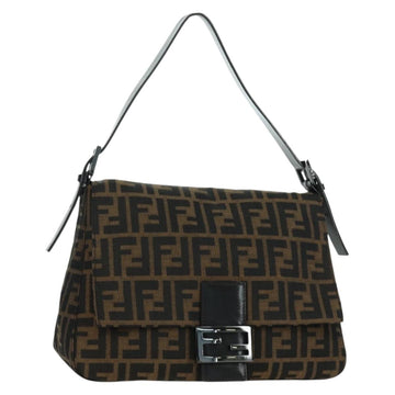 FENDI Zucca Canvas Mamma Baguette Shoulder Bag Black Brown Auth ARZ597SAV