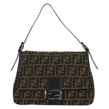FENDI Zucca Canvas Mamma Baguette Shoulder Bag Black Brown Auth ARZ597SAV - 0
