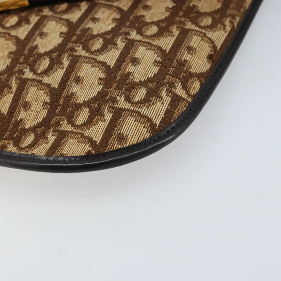 Christian Dior Trotter Canvas Shoulder Bag Brown Gold Auth ARZ598