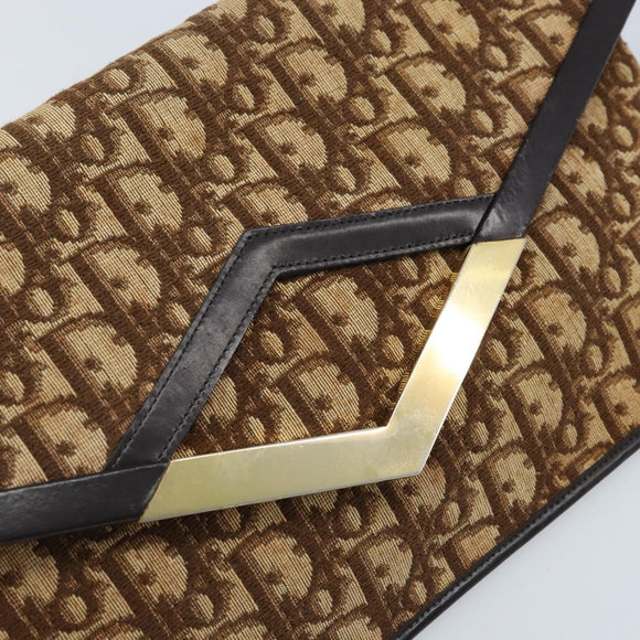 Christian Dior Trotter Canvas Shoulder Bag Brown Gold Auth ARZ598