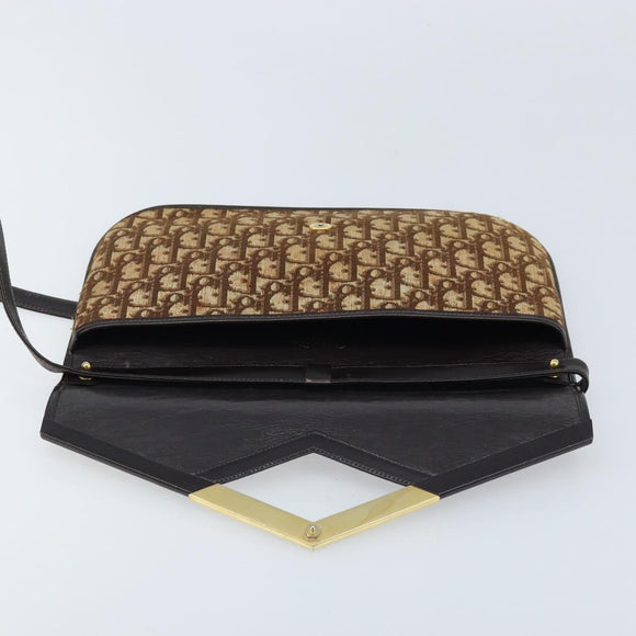 Christian Dior Trotter Canvas Shoulder Bag Brown Gold Auth ARZ598
