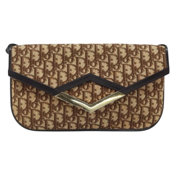 Christian Dior Trotter Canvas Shoulder Bag Brown Gold Auth ARZ598