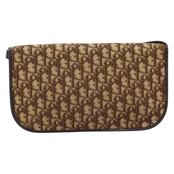 Christian Dior Trotter Canvas Shoulder Bag Brown Gold Auth ARZ598