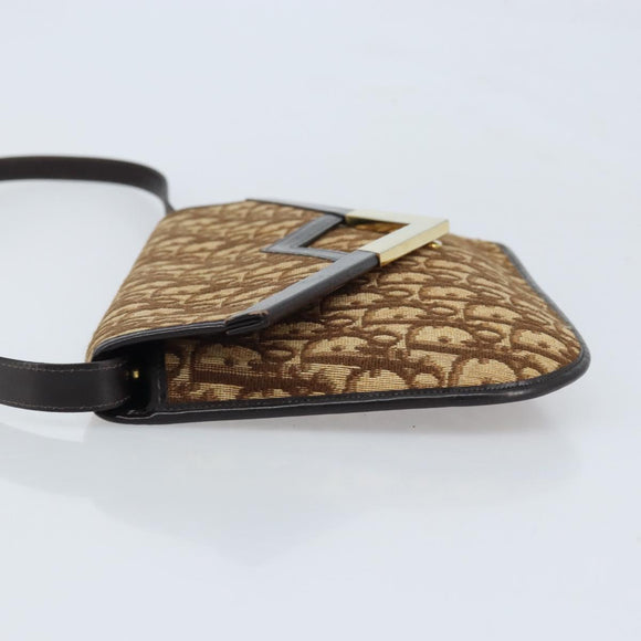 Christian Dior Trotter Canvas Shoulder Bag Brown Gold Auth ARZ598