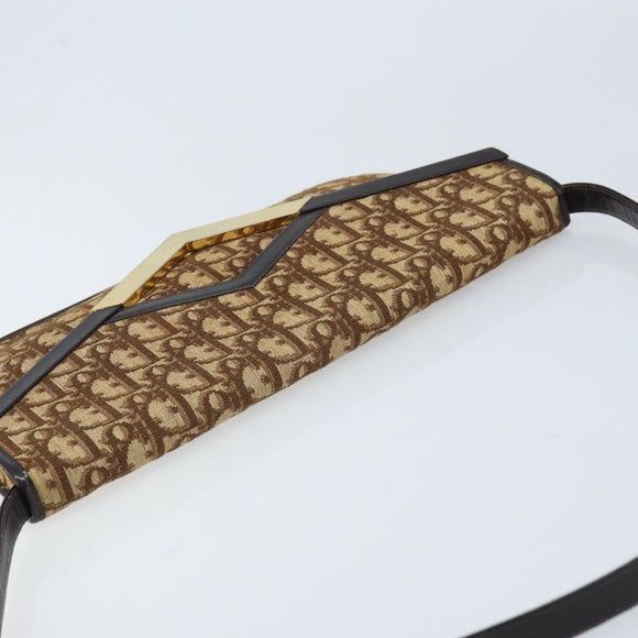 Christian Dior Trotter Canvas Shoulder Bag Brown Gold Auth ARZ598