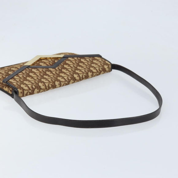 Christian Dior Trotter Canvas Shoulder Bag Brown Gold Auth ARZ598