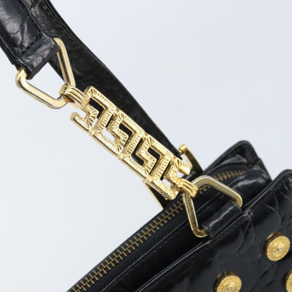 Gianni Versace Umhängetasche Geprägtes Leder Schwarz Gold Original ARZ600A