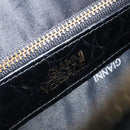 Gianni Versace Umhängetasche Geprägtes Leder Schwarz Gold Original ARZ600A-11