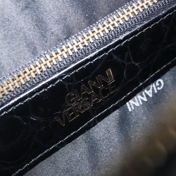 Gianni Versace Umhängetasche Geprägtes Leder Schwarz Gold Original ARZ600A