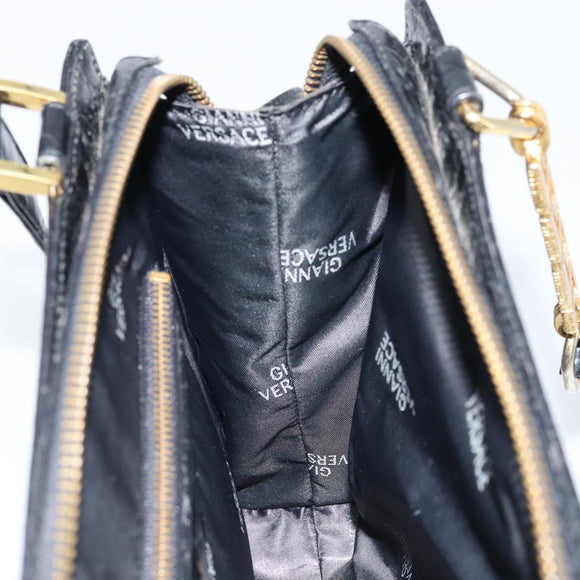 Gianni Versace Umhängetasche Geprägtes Leder Schwarz Gold Original ARZ600A