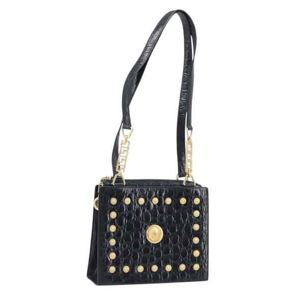 Gianni Versace Umhängetasche Geprägtes Leder Schwarz Gold Original ARZ600A