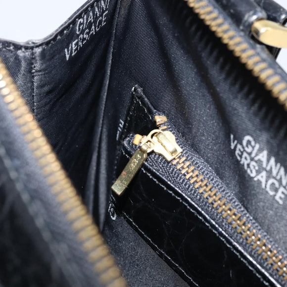 Gianni Versace Umhängetasche Geprägtes Leder Schwarz Gold Original ARZ600A