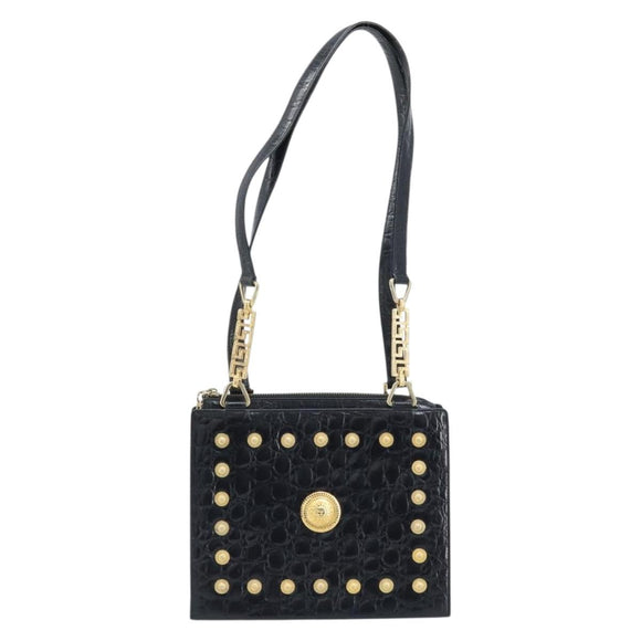 Gianni Versace Umhängetasche Geprägtes Leder Schwarz Gold Original ARZ600A