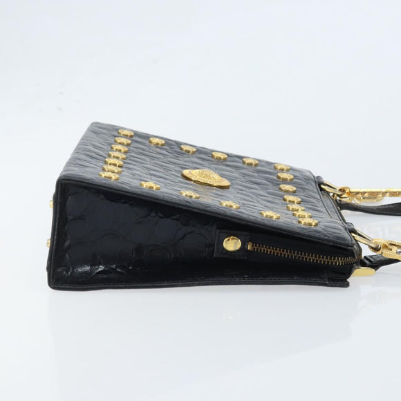 Gianni Versace Umhängetasche Geprägtes Leder Schwarz Gold Original ARZ600A