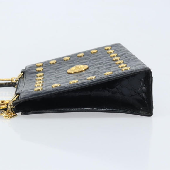Gianni Versace Umhängetasche Geprägtes Leder Schwarz Gold Original ARZ600A