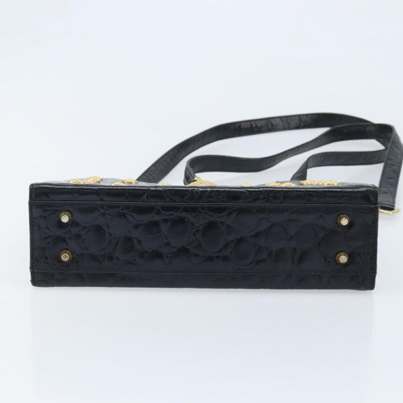 Gianni Versace Umhängetasche Geprägtes Leder Schwarz Gold Original ARZ600A