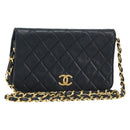 CHANEL Matelasse Chain Shoulder Bag Lamb Skin Black Gold CC Auth ARZ605-1