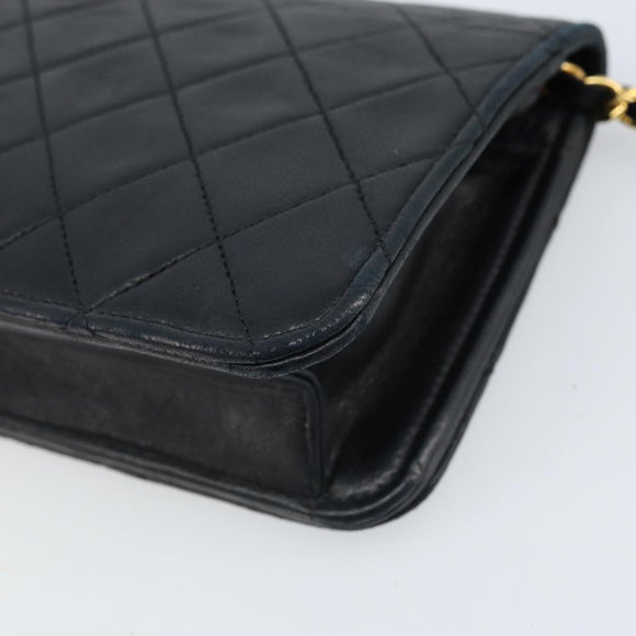 CHANEL Matelasse Chain Shoulder Bag Lamb Skin Black Gold CC Auth ARZ605