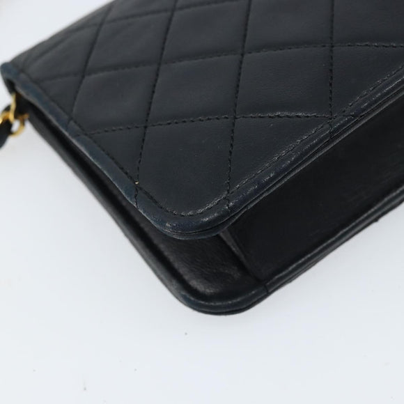CHANEL Matelasse Chain Shoulder Bag Lamb Skin Black Gold CC Auth ARZ605