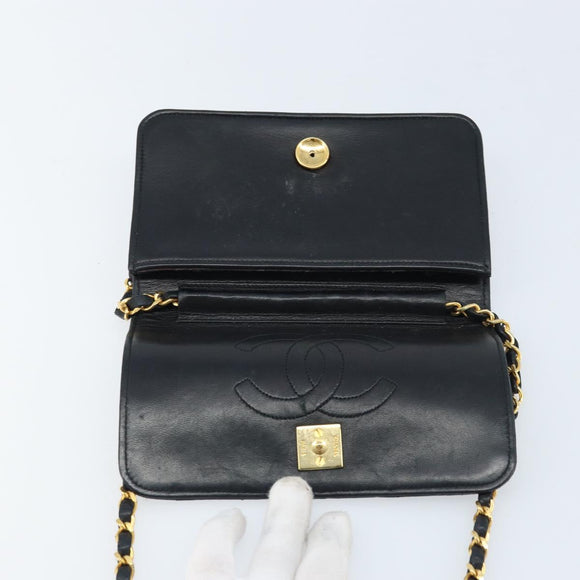 CHANEL Matelasse Chain Shoulder Bag Lamb Skin Black Gold CC Auth ARZ605
